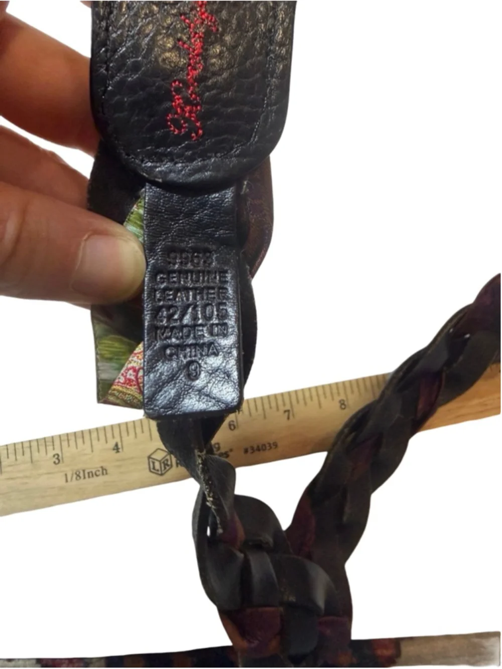 Robert Graham Black Braided Leather Belt Woven Fabric Detail Size 42